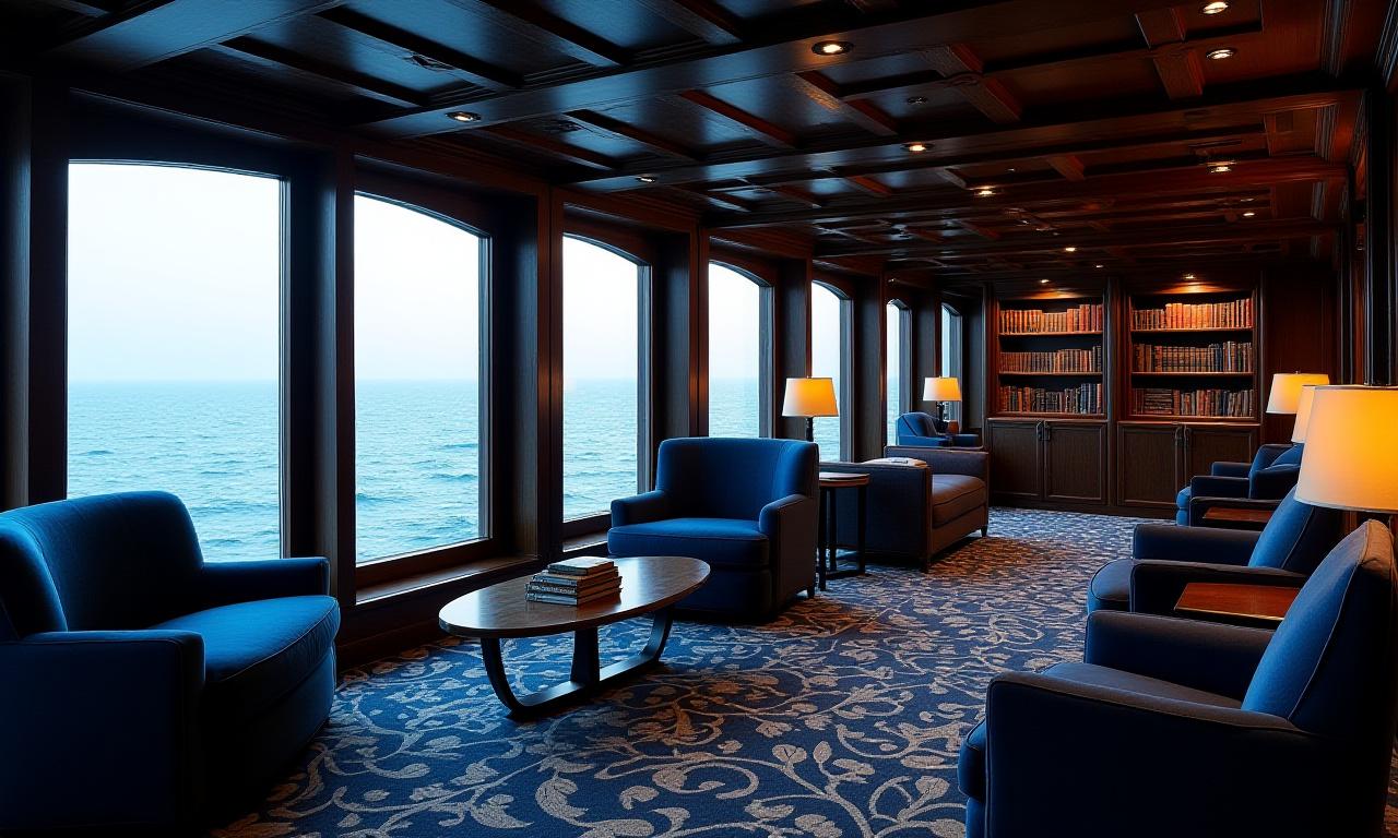 Literarische Diskussion in einer Schiffsbibliothek